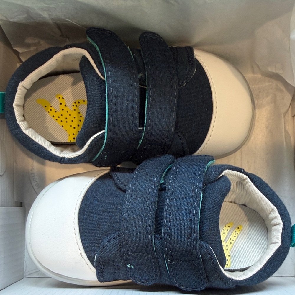 Navy and White Kids Sneakers with Velcro Straps